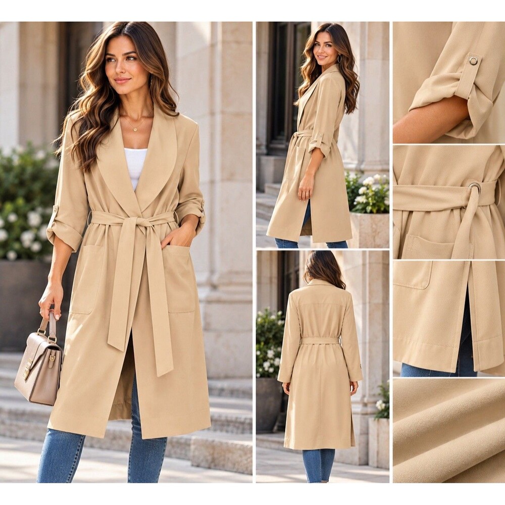 Alfani Women’s Belted Trench Coat With Adjustable Roll-up Sleeves Size XL